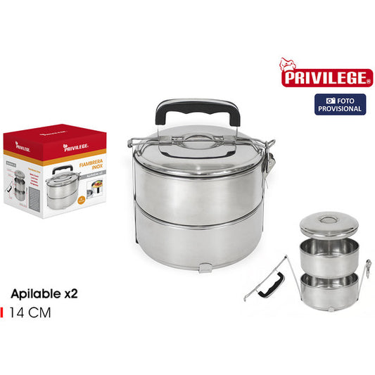 LUNCH BOX WITH DOUBLE PLATE 14CM PRIVILEGE STEEL