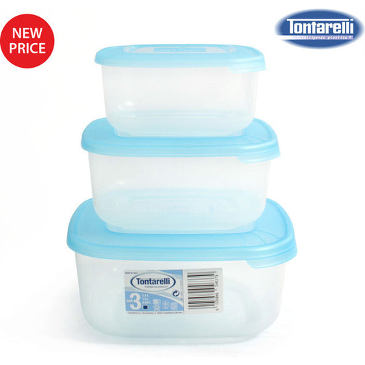 SET OF 3 SQUARE LUNCH BOXES 1/1.5/2.5L - BLUE