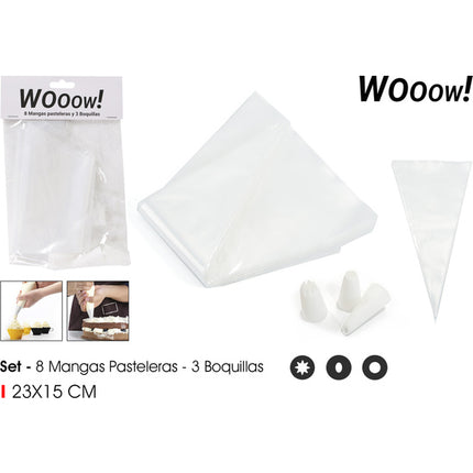 CONJUNTO DE 8 SACOS DE CONFEITARIA COM 3 BICOS WOOOW