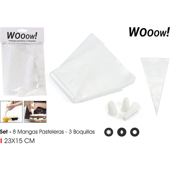 CONJUNTO DE 8 SACOS DE CONFEITARIA COM 3 BICOS WOOOW