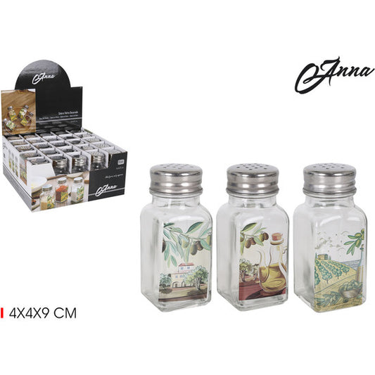 ANNA DECORATED GLASS SALT SHAKER 3 ASSORTED