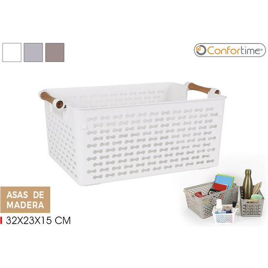 MULTIPURPOSE BASKET WITH WOODEN HANDLES 32X23CM CONFORTIME