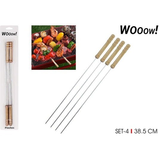 SET 4 PINCHOS METAL M/MADERA 38.5CM WOOOW