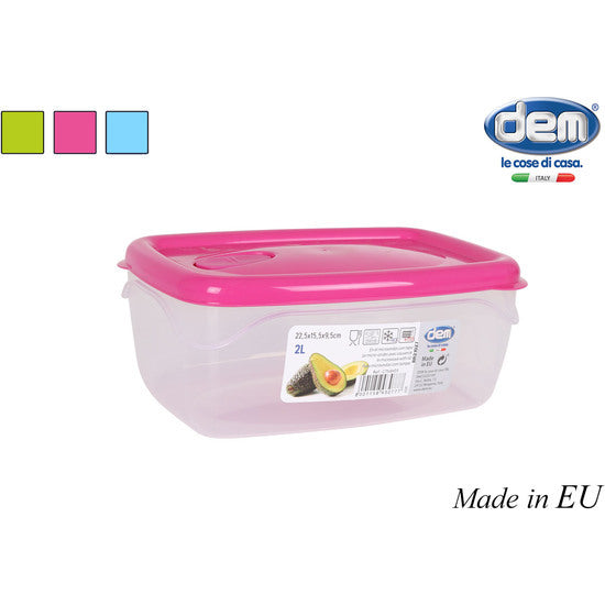 2L RECTANGULAR MICROWAVE AIR TIGHT LUNCH BOX - ASSORTED COLOURS