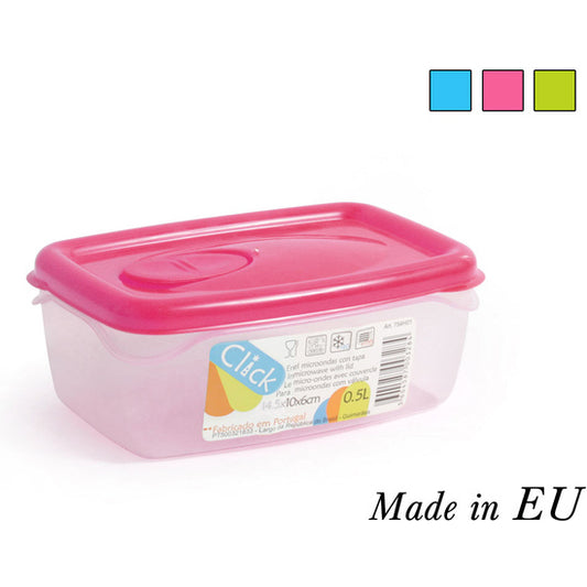 0.5L RECTANGULAR HERMETIC MICROWAVE LUNCH BOX - ASSORTED COLORS