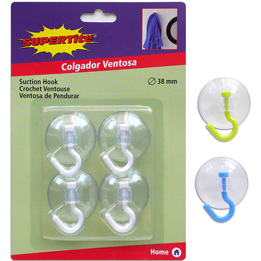 10 SETS 4 PVC SUCTION CUP HANGERS 38MM - ASSORTED COLORS