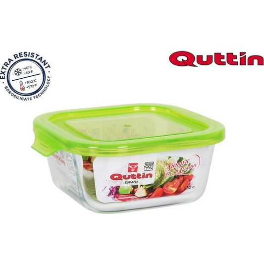 SQUARE LUNCH BOX WITH GREEN LID 14X14CM QUTTIN