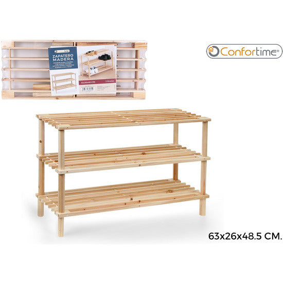 WOODEN SHOE RACK 3 TIERS 63X26X48.5CM CONFORTIME