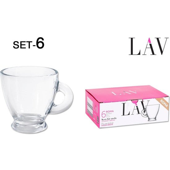 SET 6 CUPS WITH HANDLE 95CC ESPRESSO ROMA