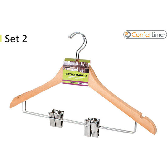 SET OF 2 WOODEN HANGERS WITH CLIPS 44X24CM CONFORTIME