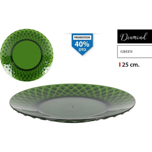 PLASTIC PLATE 25CM GREEN DIAMOND