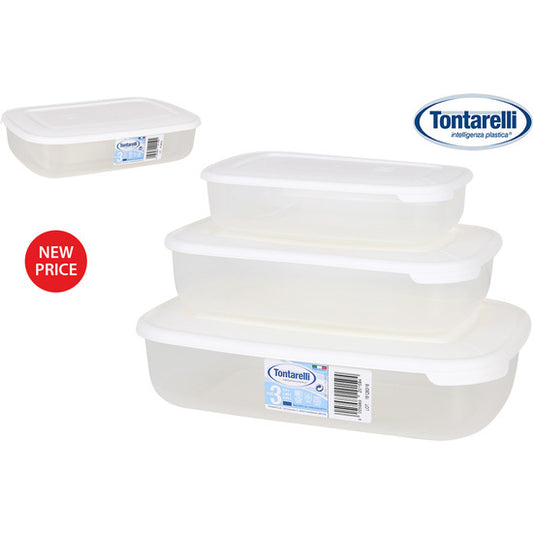 SET OF 3 RECTANGULAR LUNCH BOXES 1L/2L/3L FAMILY TRANSPARENT/CREAM