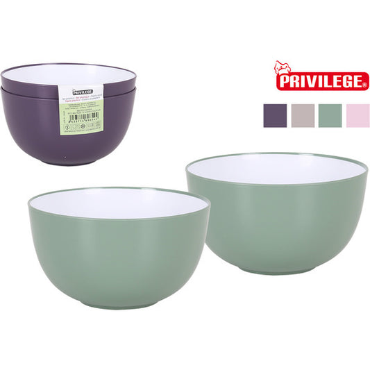 SET OF 2 PLASTIC BOWLS 12.5CM TWO-TONE LUX PRIVILEGE - ASSORTED COLORS