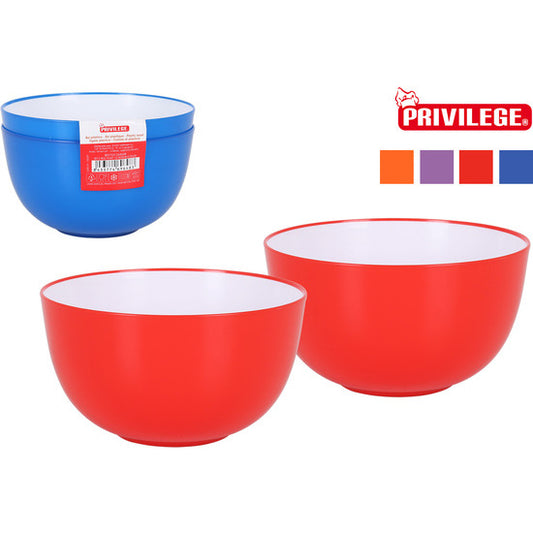 SET OF 2 PLASTIC BOWLS 125CM TWO-TONE PRIVILEGE - ASSORTED COLORS